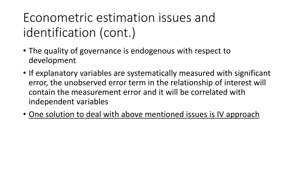 econometric estimation issues and identification 1