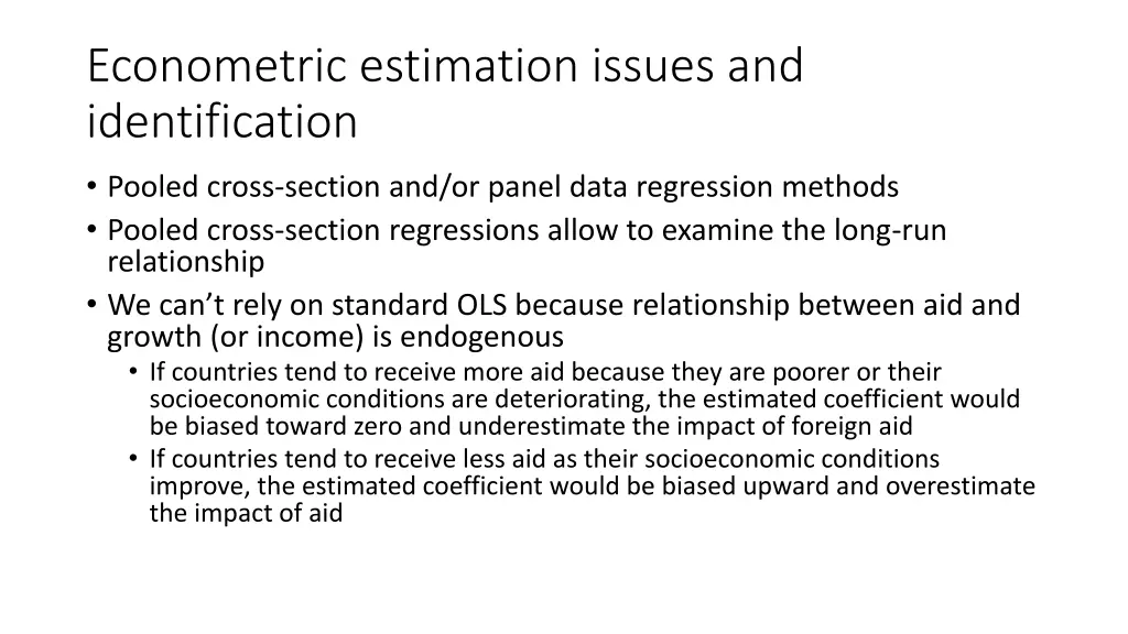 econometric estimation issues and identification