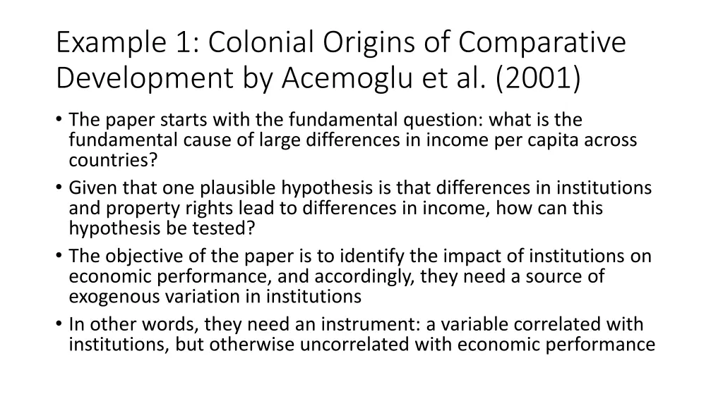 example 1 colonial origins of comparative