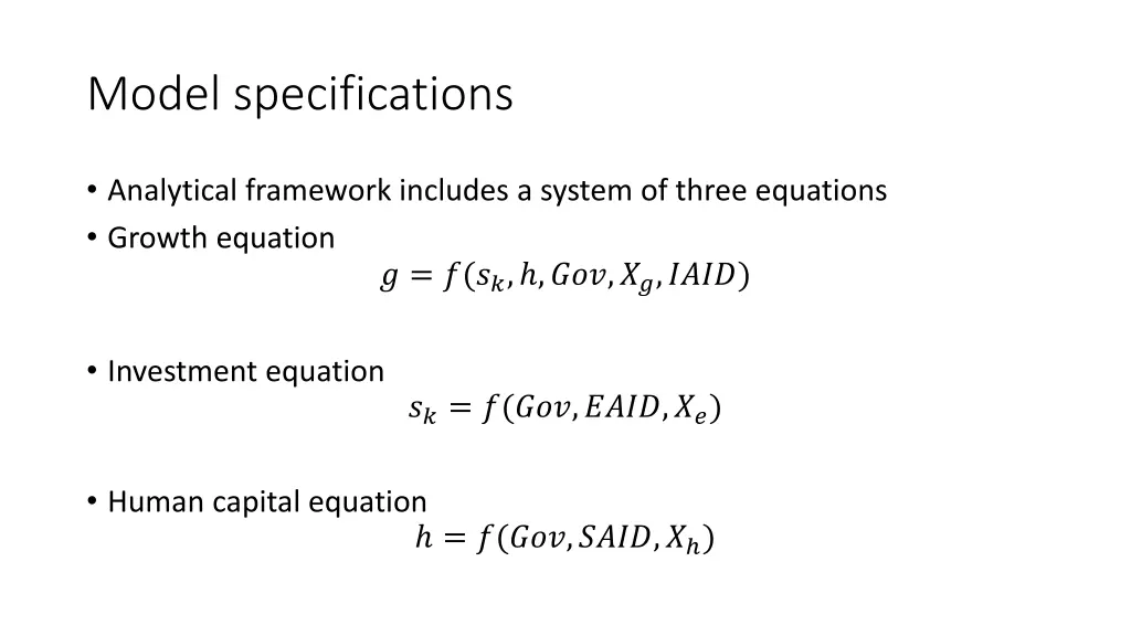 model specifications