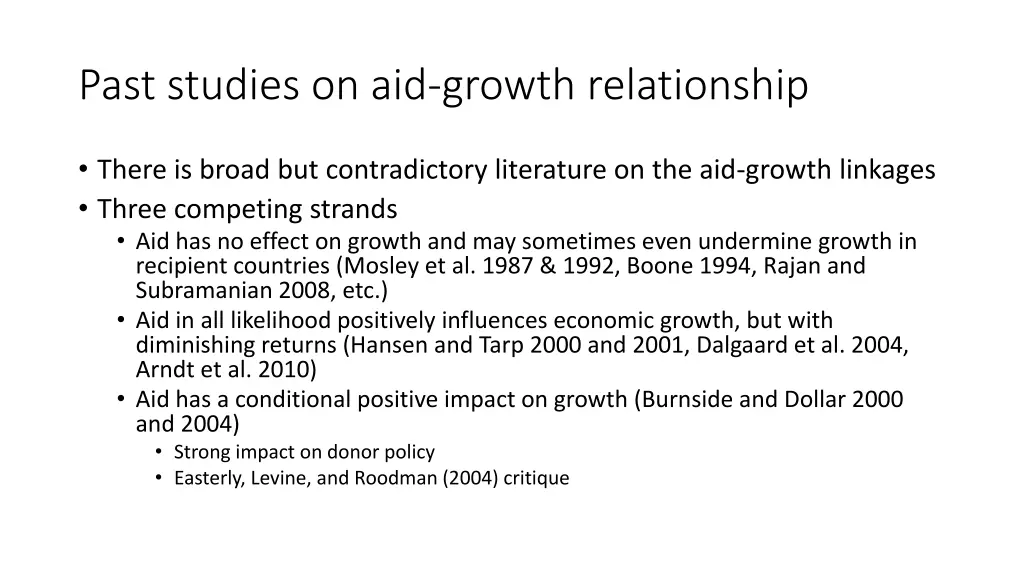 past studies on aid growth relationship