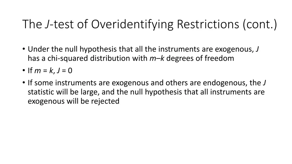 the j test of overidentifying restrictions cont