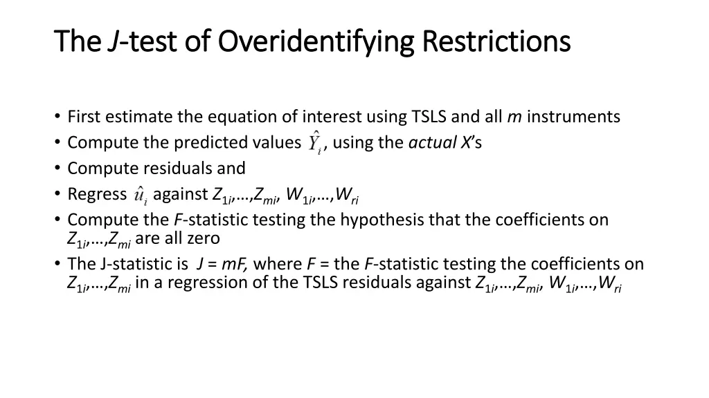 the the j j test of overidentifying restrictions