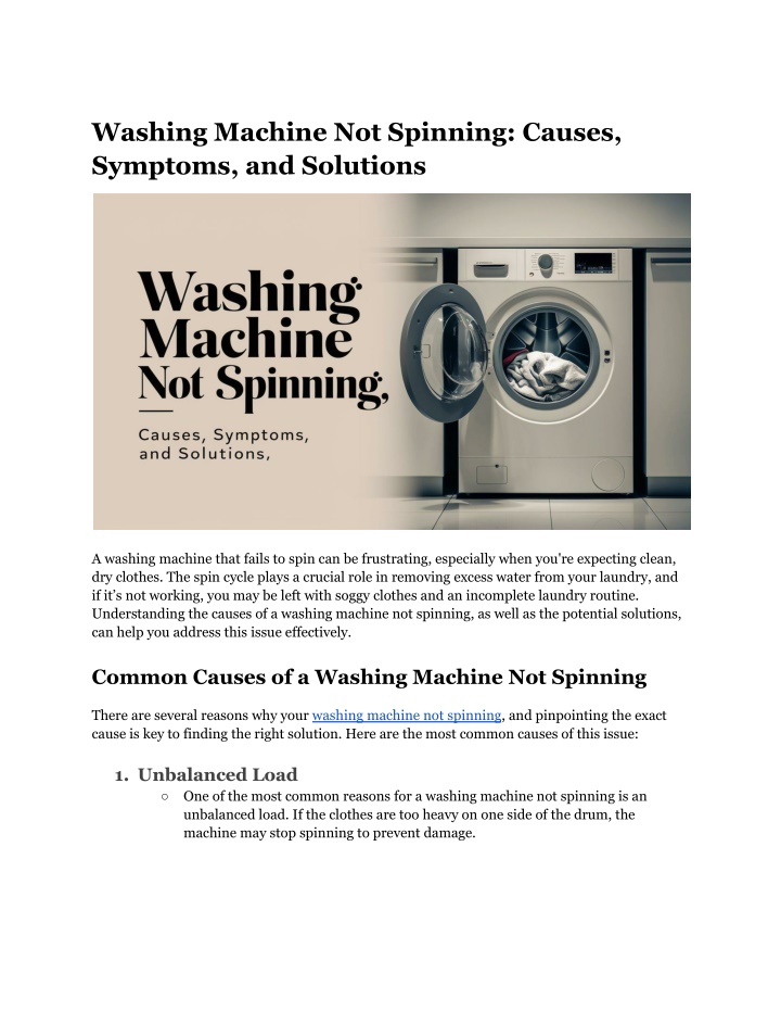 washing machine not spinning causes symptoms