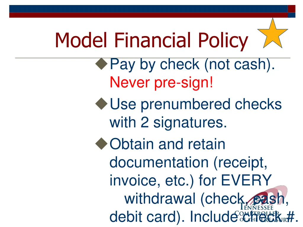 model financial policy