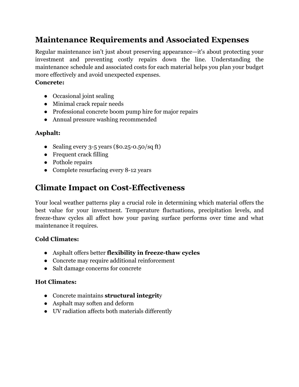 maintenance requirements and associated expenses