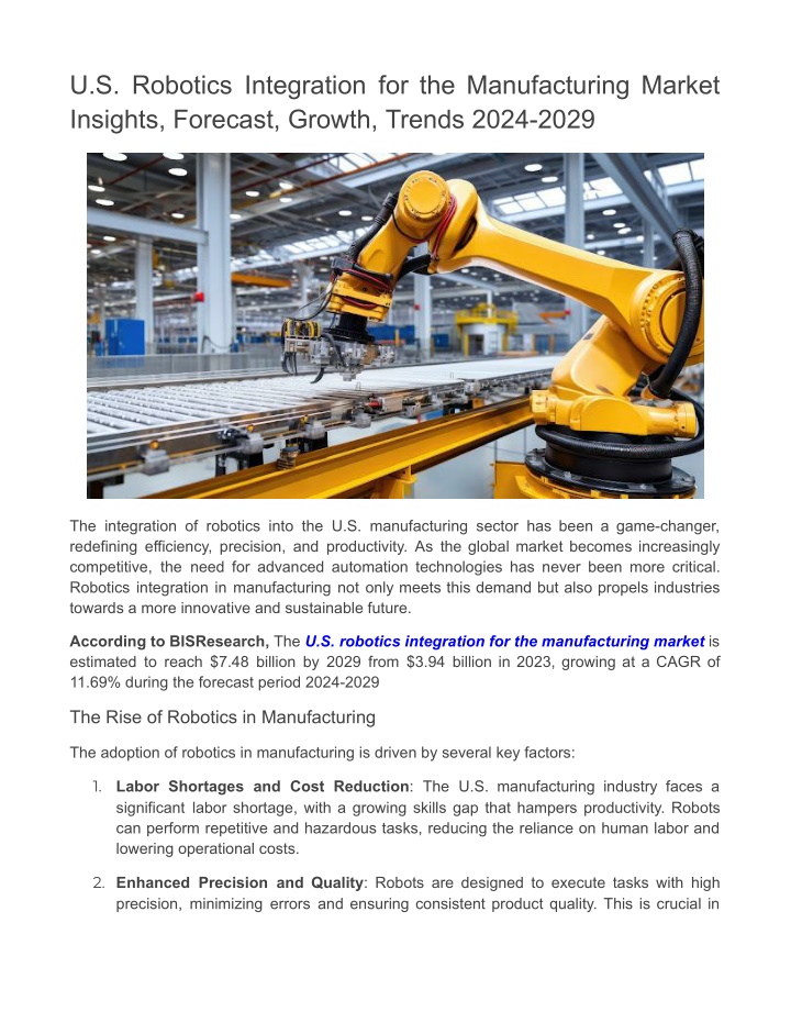 u s robotics integration for the manufacturing