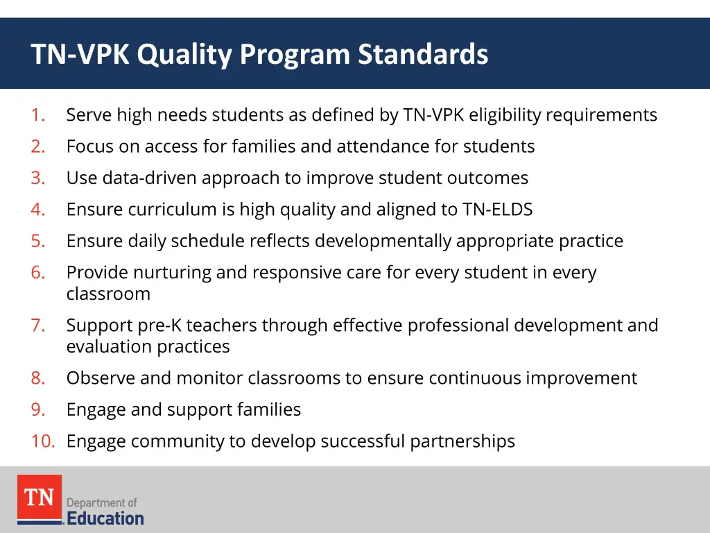 tn vpk quality program standards