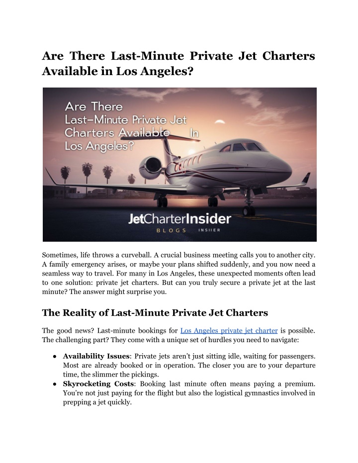 are there last minute private jet charters