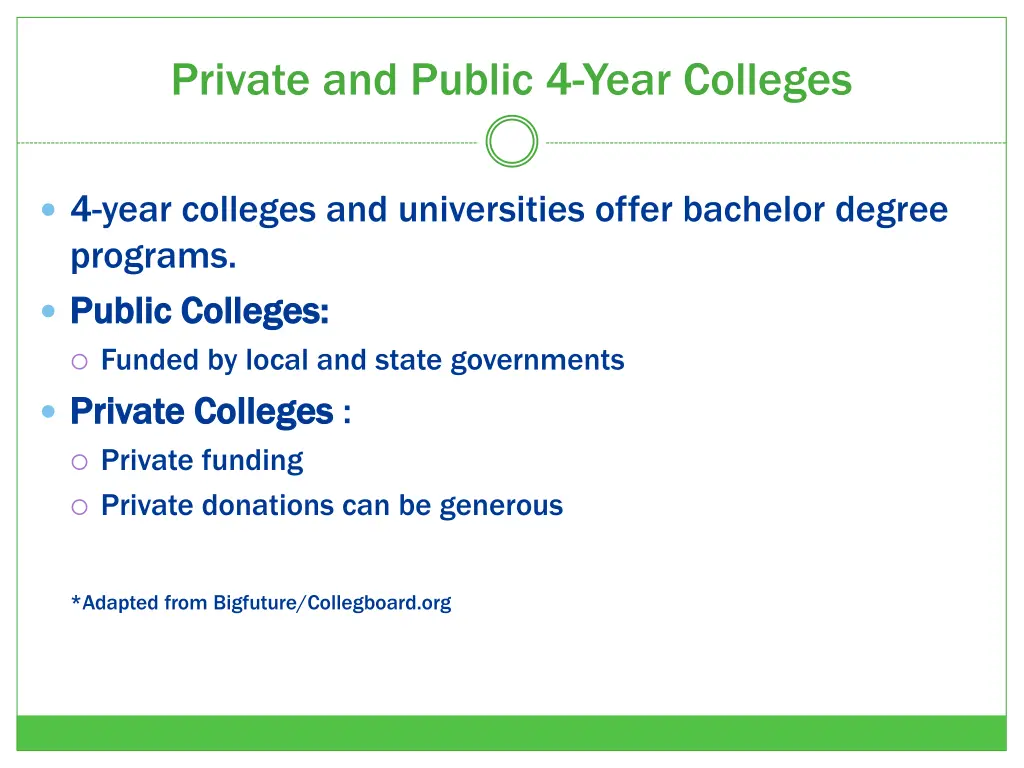 private and public 4 year colleges