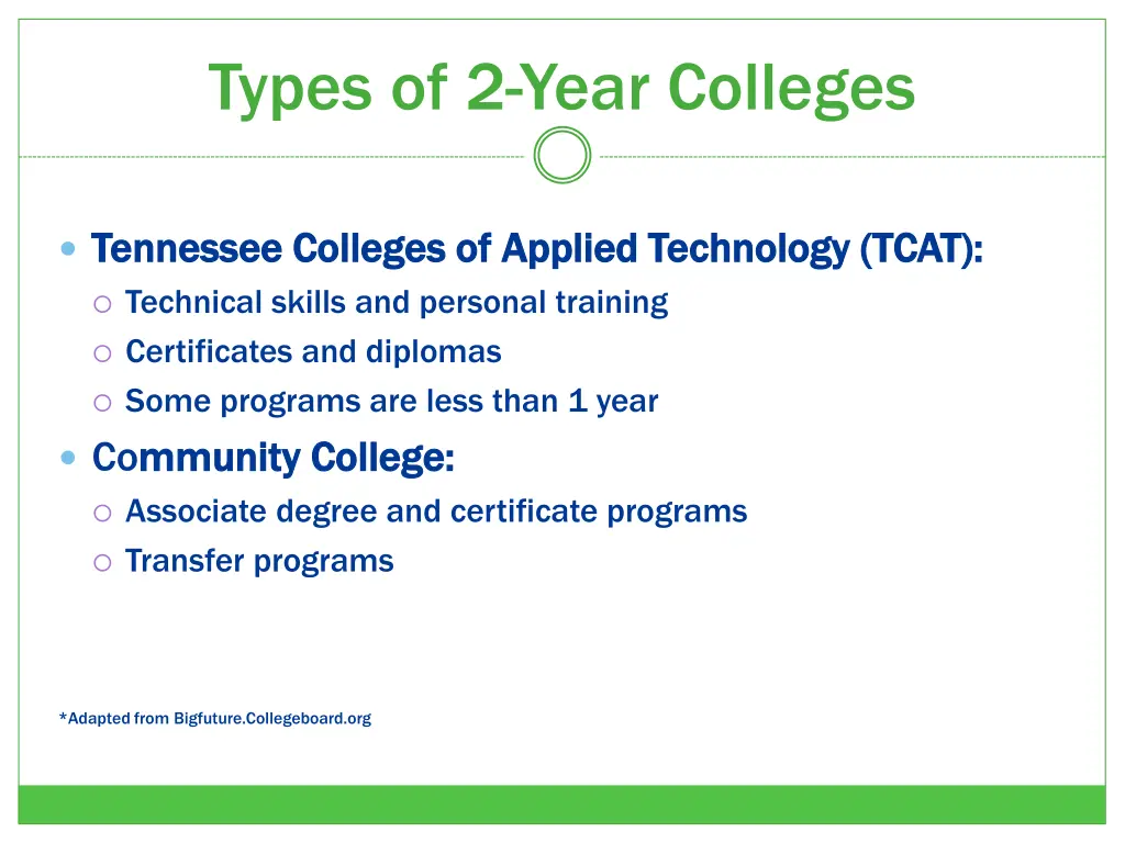 types of 2 year colleges