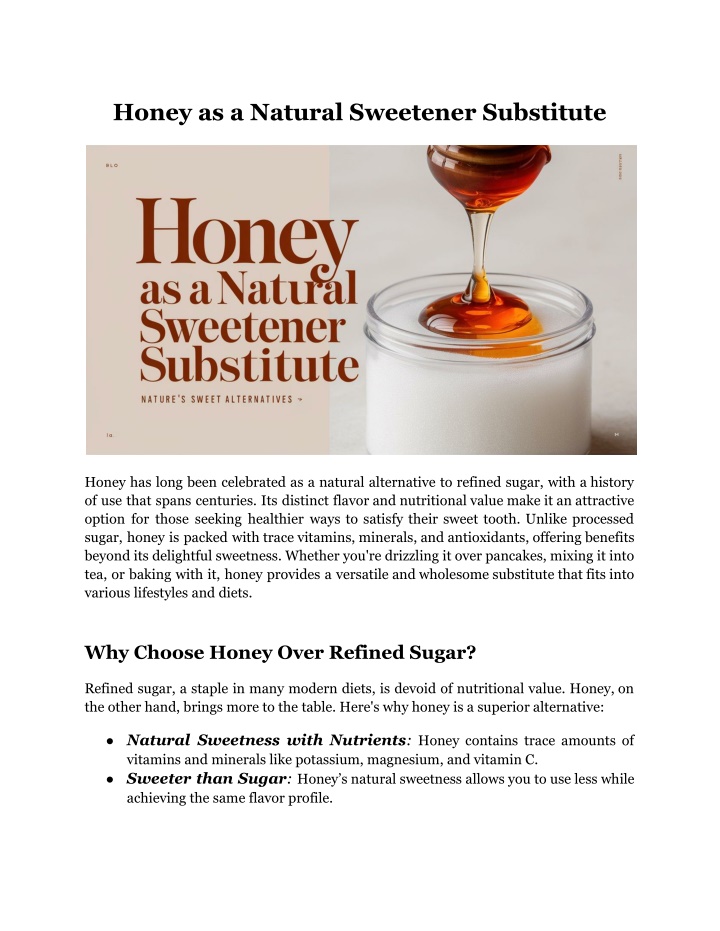 honey as a natural sweetener substitute