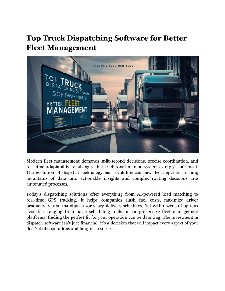 top truck dispatching software for better fleet