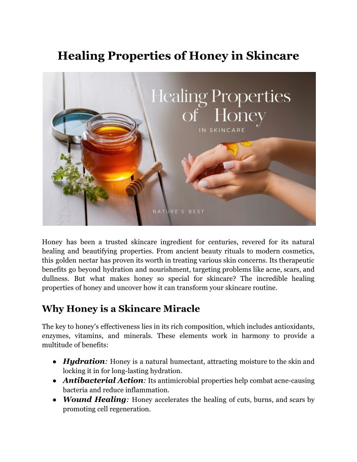 healing properties of honey in skincare