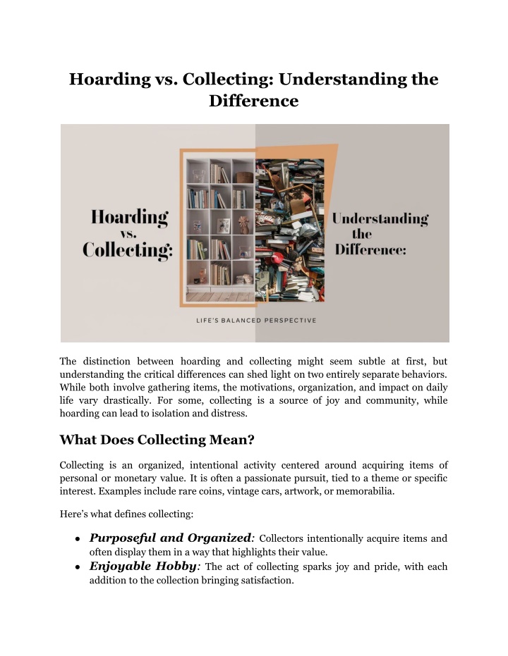 hoarding vs collecting understanding