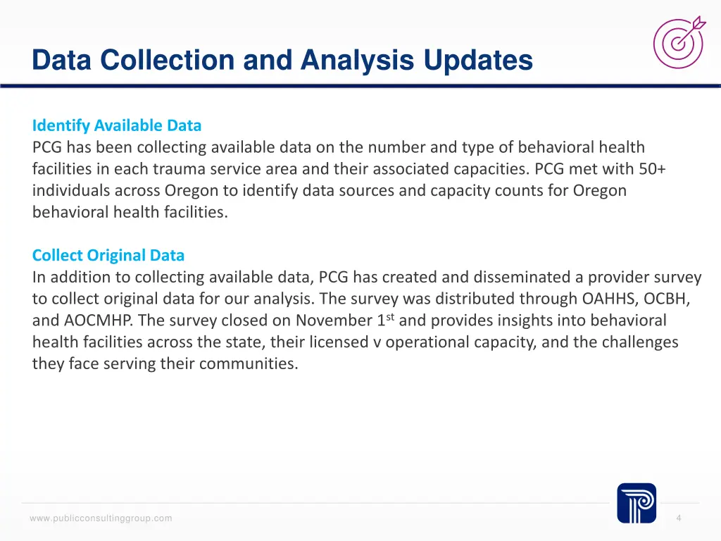 data collection and analysis updates