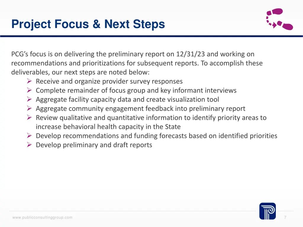 project focus next steps