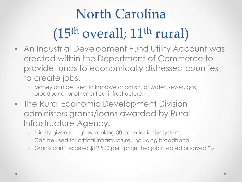 north carolina 15 th overall 11 th rural 1