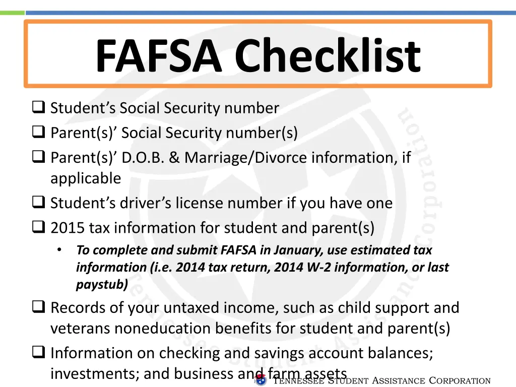 fafsa checklist