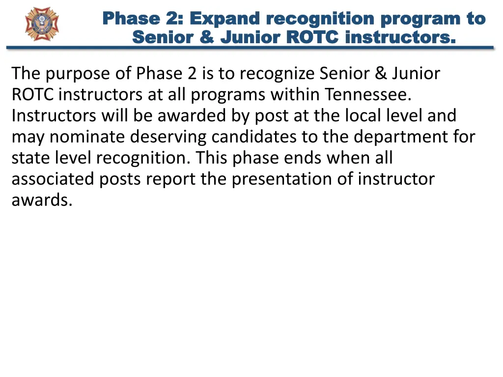 phase 2 expand recognition program to phase