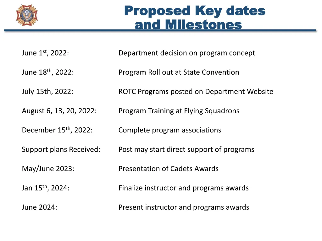 proposed key dates proposed key dates