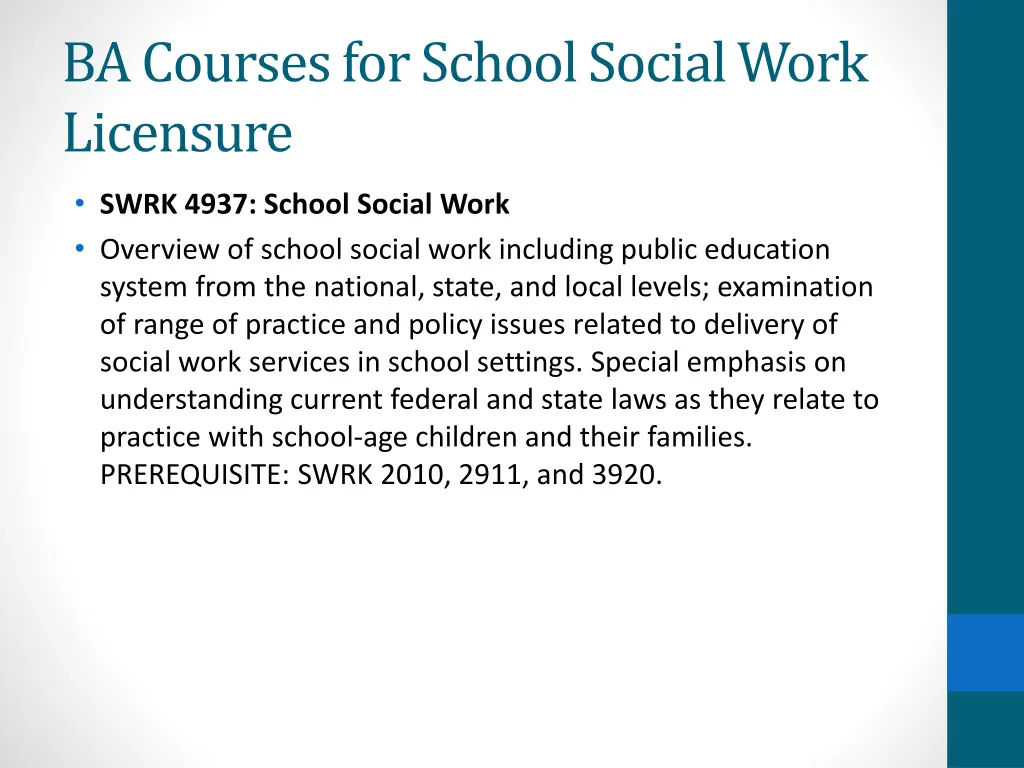 ba courses for school social work licensure