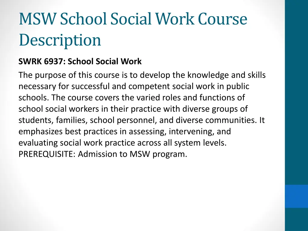 msw school social work course description