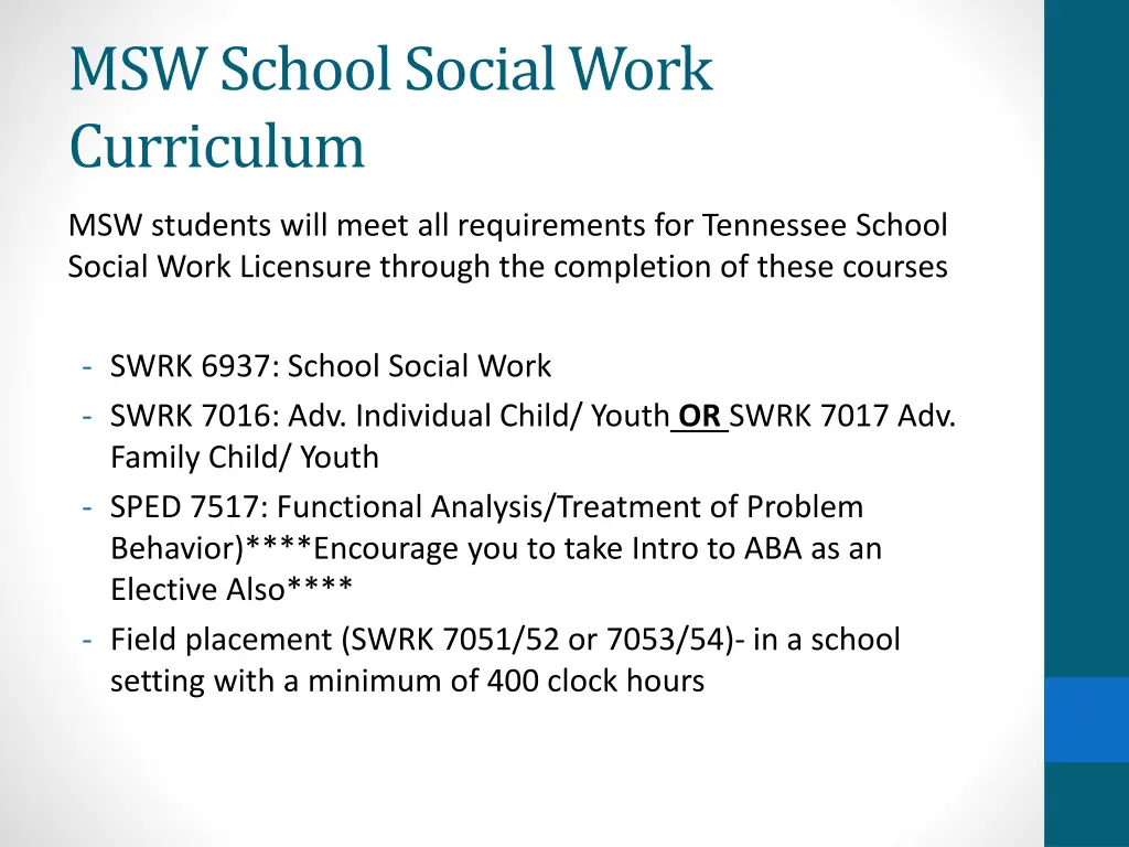 msw school social work curriculum