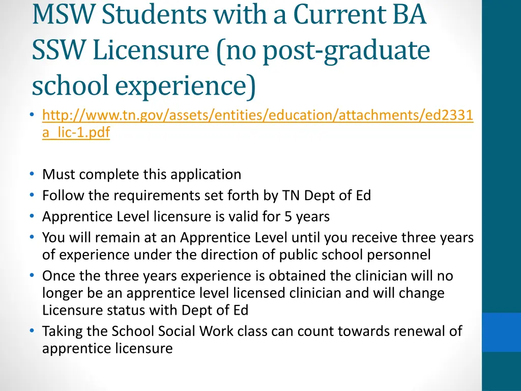 msw students with a current ba ssw licensure