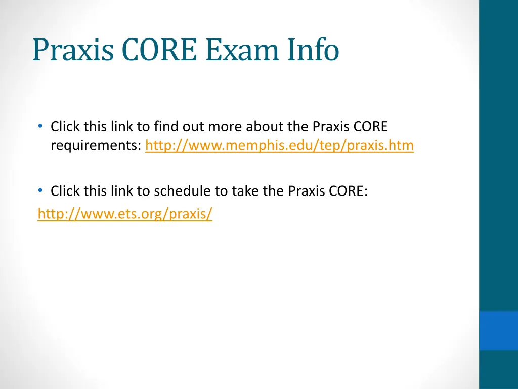 praxis core exam info