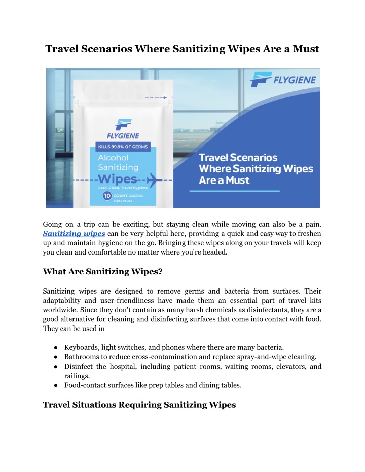 travel scenarios where sanitizing wipes are a must