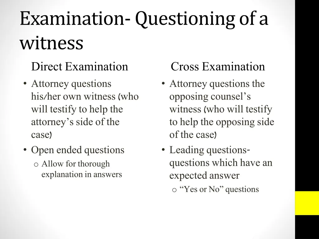 examination questioning of a witness