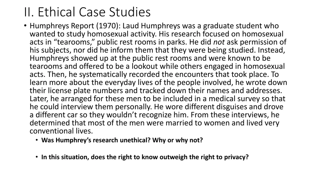 ii ethical case studies humphreys report 1970