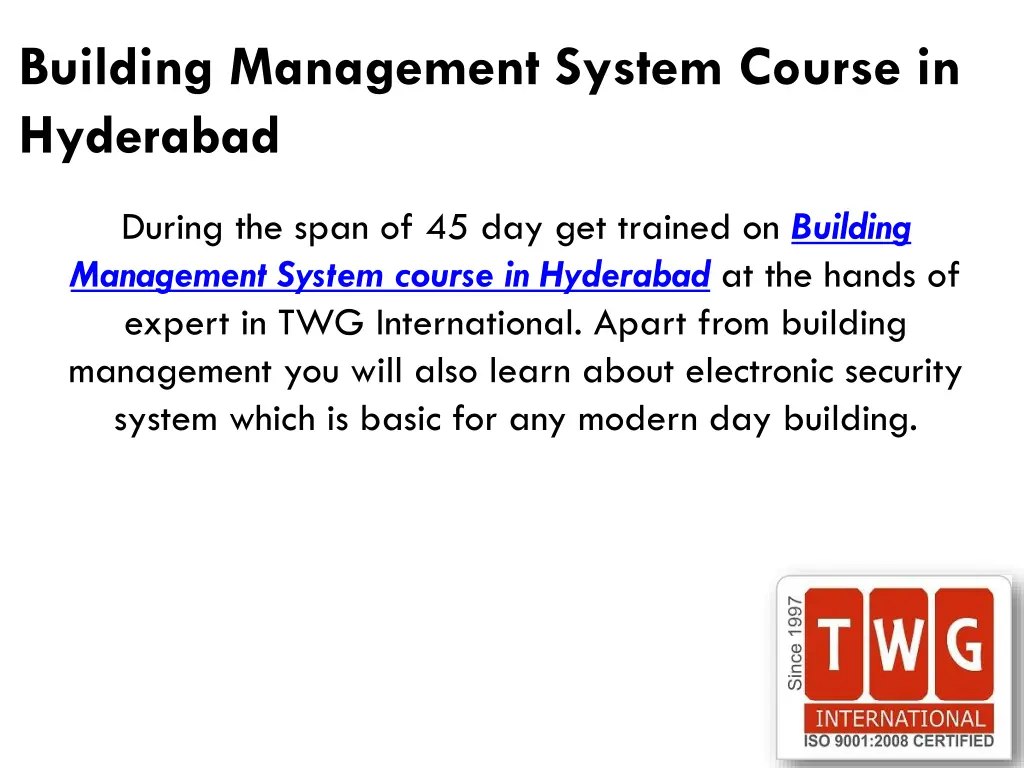 building management system course in hyderabad