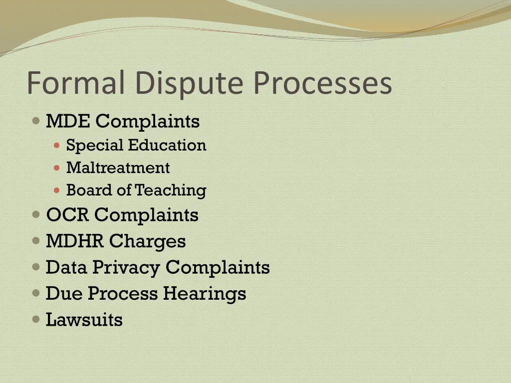 formal dispute processes mde complaints special