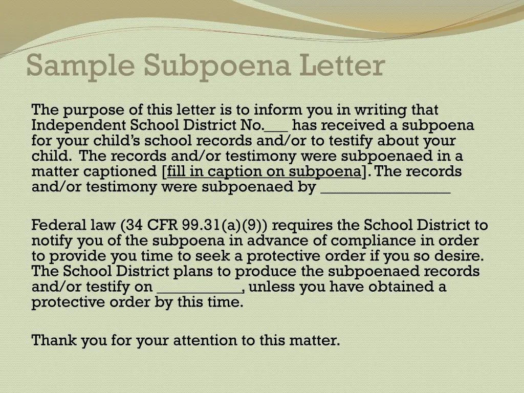 sample subpoena letter