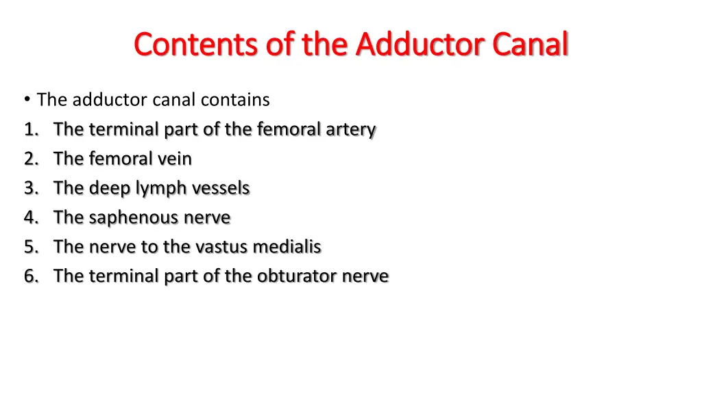 contents of the adductor canal contents