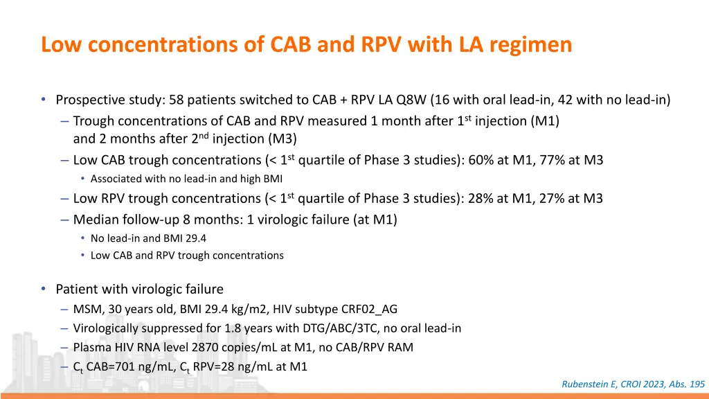 low concentrations of cab and rpv with la regimen