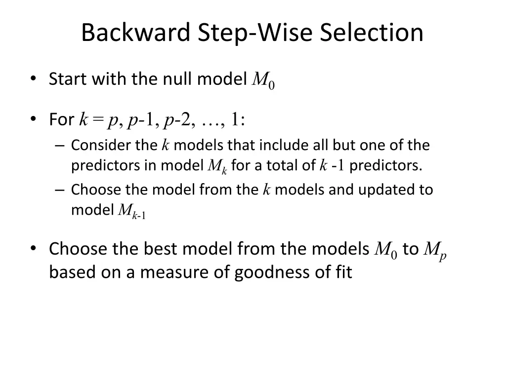 backward step wise selection