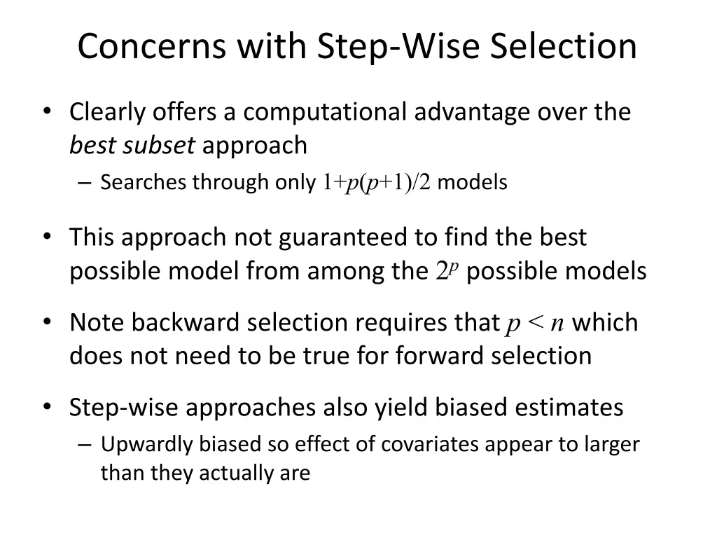 concerns with step wise selection