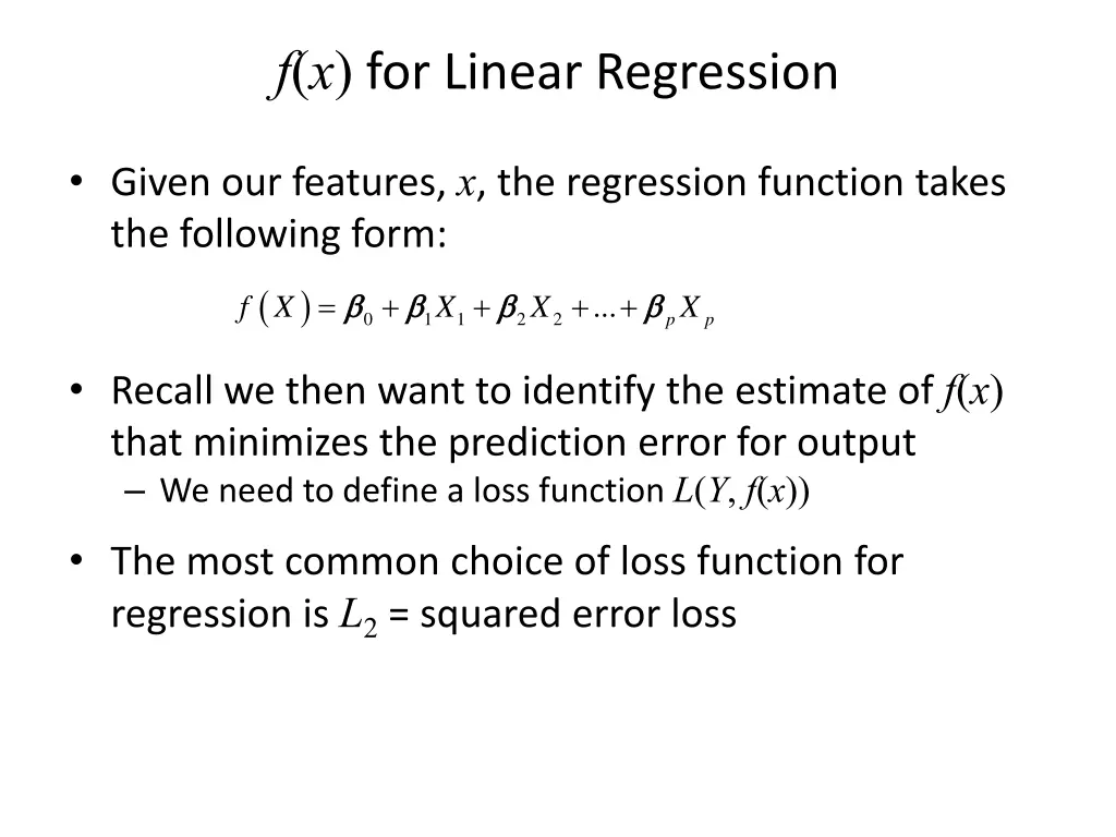 f x for linear regression