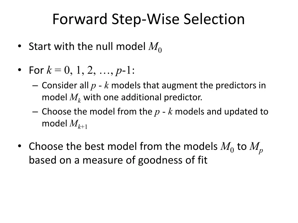 forward step wise selection