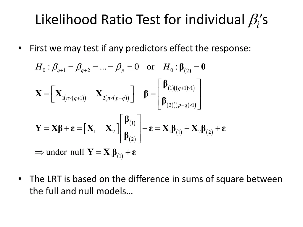 likelihood ratio test for individual i s