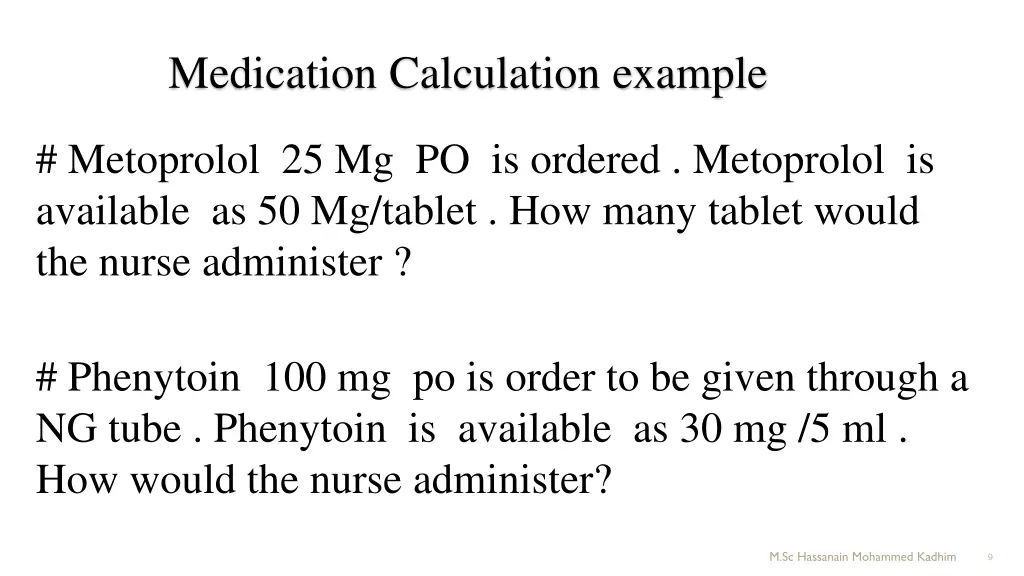 medication calculation example