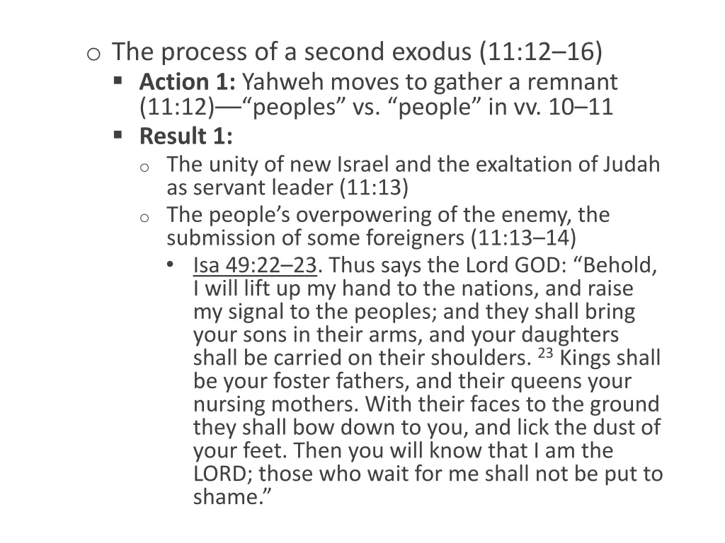 o the process of a second exodus 11 12 16 action 1