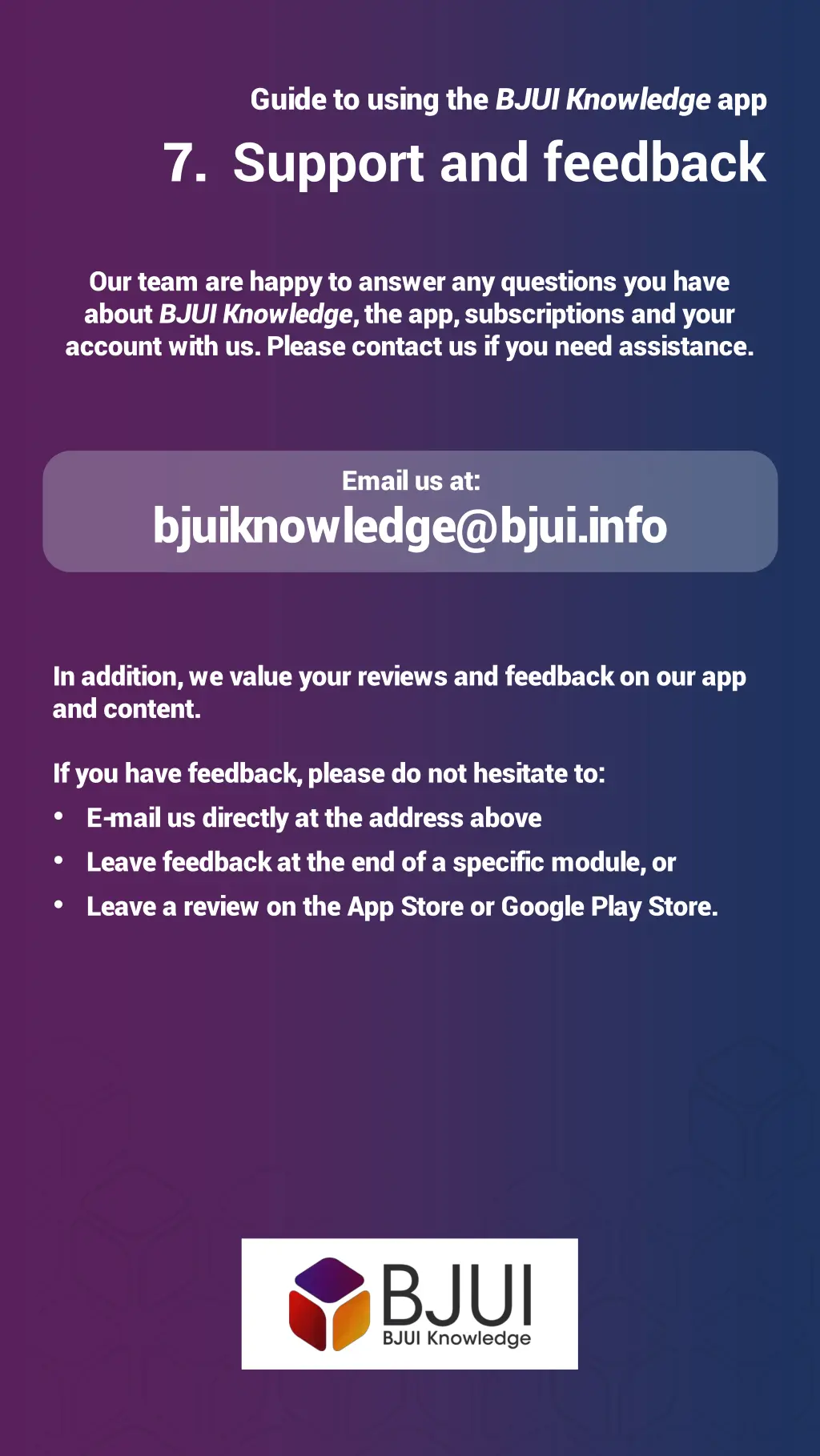 guide to using the bjui knowledge app 7 support