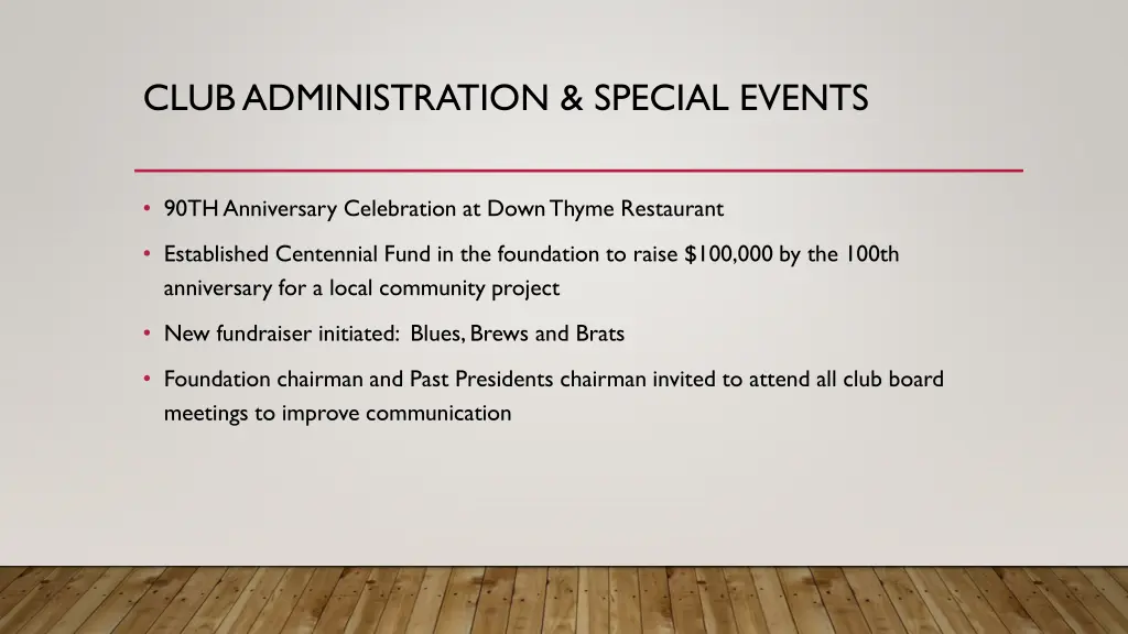 club administration special events