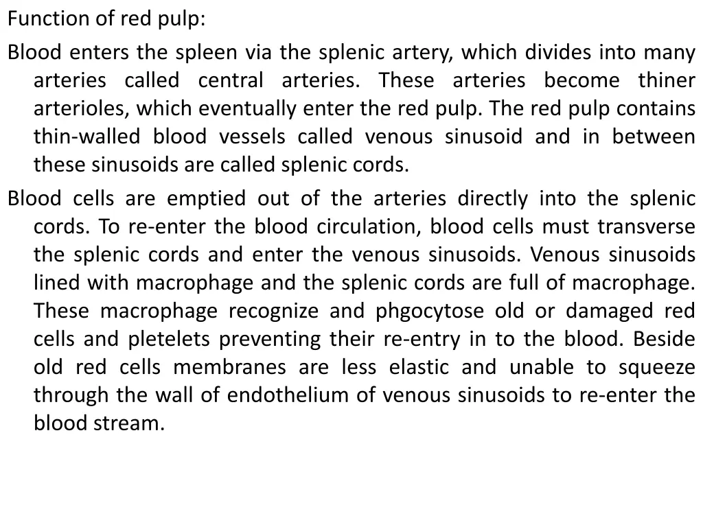 function of red pulp blood enters the spleen