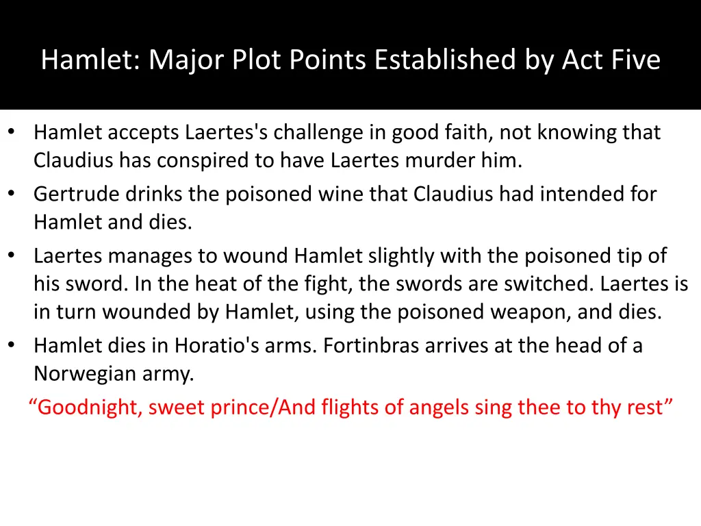 hamlet major plot points established by act five