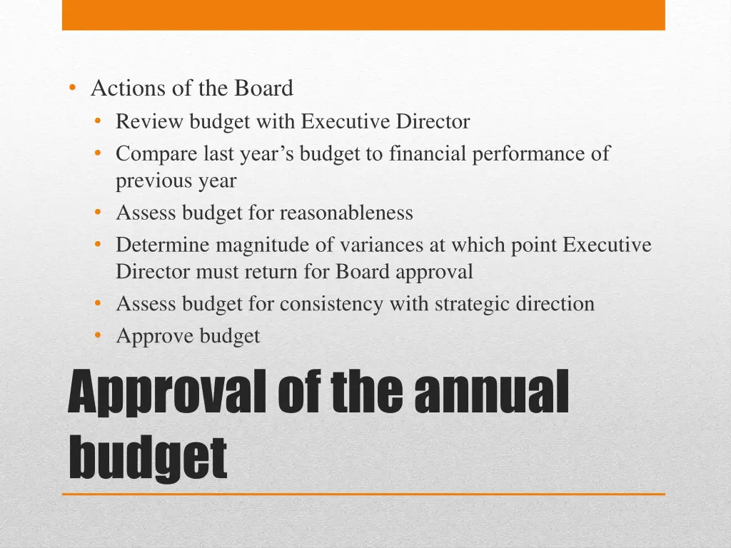 actions of the board review budget with executive